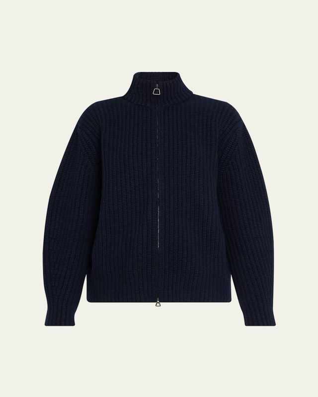 Chunky Cashmere Knit Oversized Zip Cardigan
